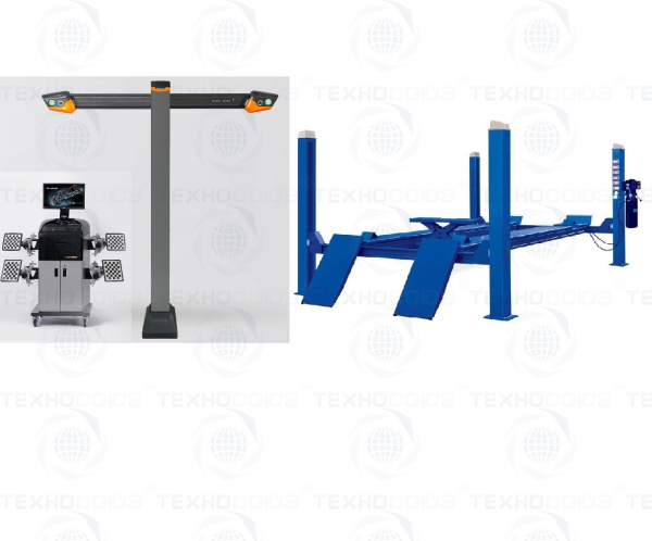 Комплект F4D-4 Подъемник 4-хст. г/п 4т,эл/гидр. с траверсой+T 7212 TAB Стенд сход-развал 3D